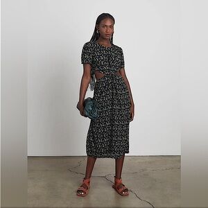 NWT Who What Wear Drew Plissé Side Cut Outs Ditsy Floral Print Dress In Black